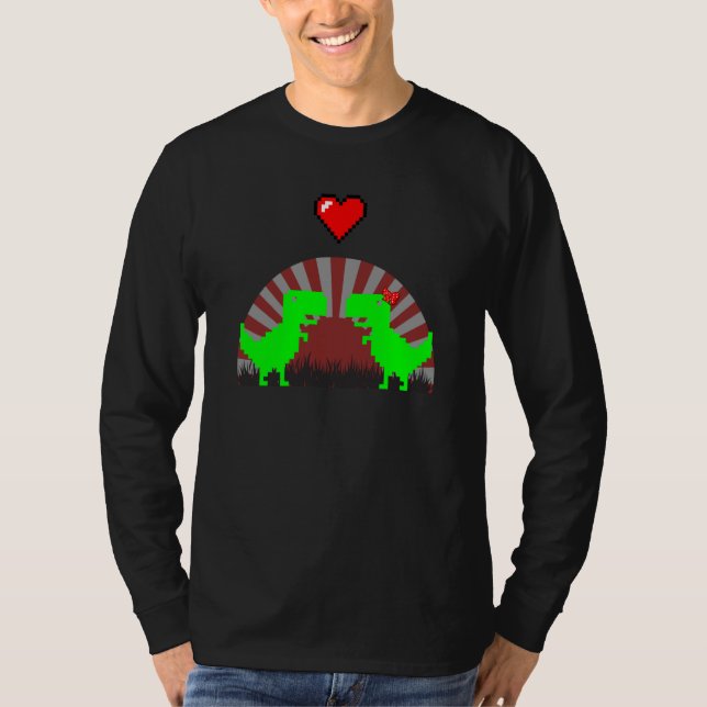 T-shirt 8 Bit Dinosaur Pixel Gaming Couple  1 (Devant)