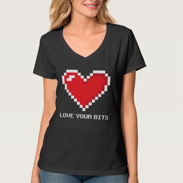T-shirt 8 bit Pixel Heart Valentines  Girls Love your Bits (Devant)