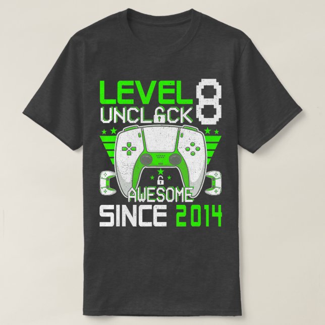 T-shirt 8e anniversaire Cadeau niveau 8 déverrouillé Aweso (Design devant)