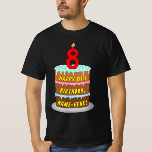 T-shirt 8e anniversaire — Fun Cake & Candle, avec nom pers