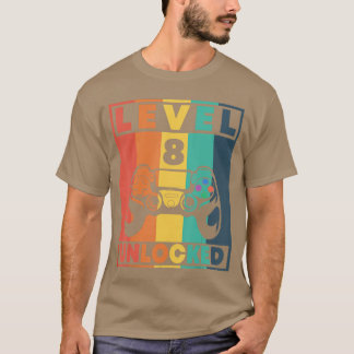 T-shirt 8th Birthday Gamer Boy or Gamer Girl Level 8 Unloc