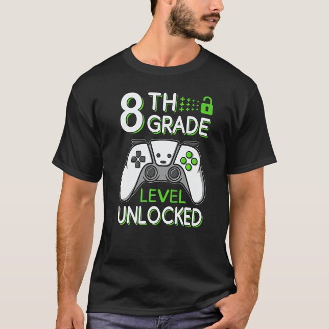 T-shirt 8th Grade Level Unlocked VideoGame Gamer Back to S (Devant)