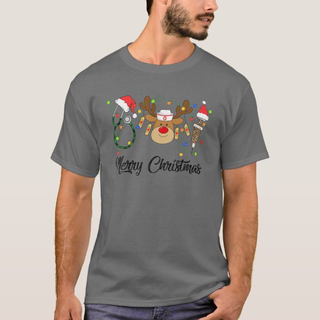 T-shirt 8Vev Infirmière léopard Noël Joyeux Noël Joyeux No (Devant)