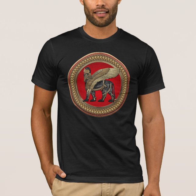 T-shirt [900] Lion à ailes par Assyrien : Or et Lamassu (Devant)