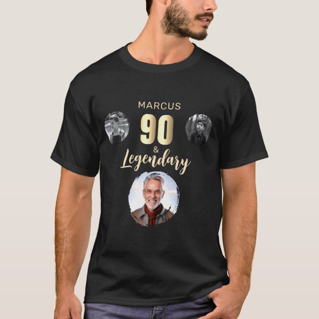 T-shirt 90 Legendary 3 Photos Gold 90th Birthday  (Devant)