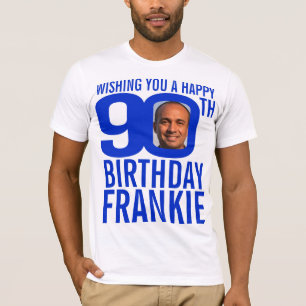 T-shirt 90e anniversaire bleu nom personnalisé modèle phot