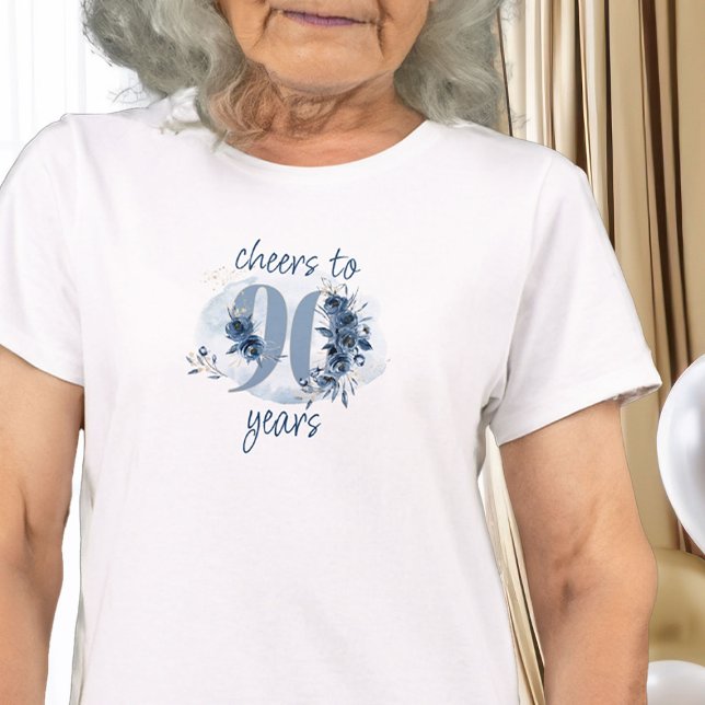T-shirt 90e anniversaire encourage à 90 ans Numéro floral (90th Birthday T-Shirt from my Floral Number Birthday Party Collection)