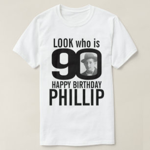 T-shirt 90e anniversaire look monochrome 90 photo et nom p
