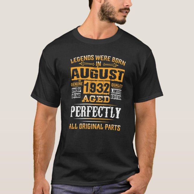 T-shirt 90e anniversaire pour légendes Né Août 1932 90 Yea (Devant)