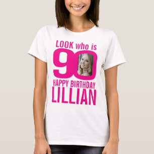 T-shirt 90e anniversaire rose 90 photo et nom personnalisé