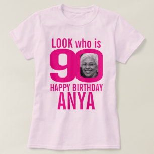 T-shirt 90e anniversaire rose look 90 photo personnalisée 