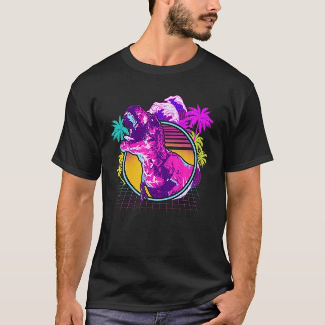T-shirt 90S 80S Rétro Dinosaur Vaporwave Esthétique (Devant)