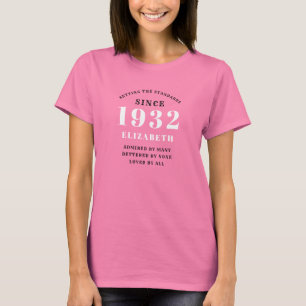 T-shirt 90th Birthday 1932 Elegant Ajouter Nom Chic Pink