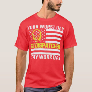 T-shirt 911 Dispatcher US Drapeau mince Gold Line Emergenc