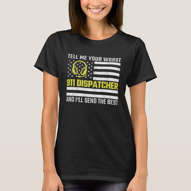 T-shirt 911 Dispatcher US Flag Thin Gold Line Emergency Di (Devant)