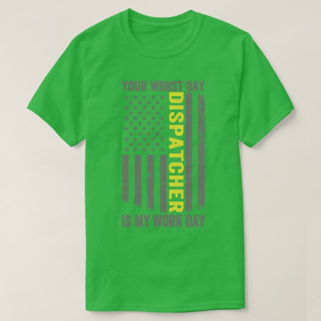 T-shirt 911 Opérateur Drapeau US Mince Gold Line Disp d'ur (Design devant)