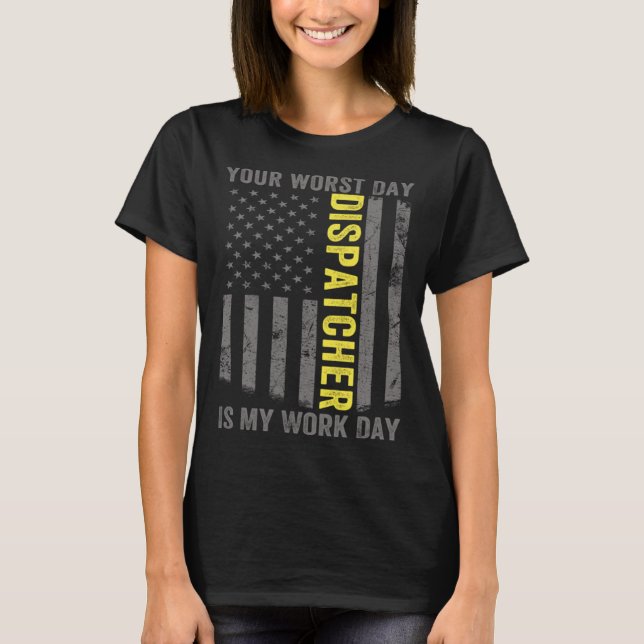 T-shirt 911 Operator US Flag Thin Gold Line Emergency Disp (Devant)