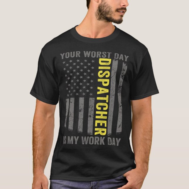 T-shirt 911 Operator US Flag Thin Gold Line Emergency Disp (Devant)