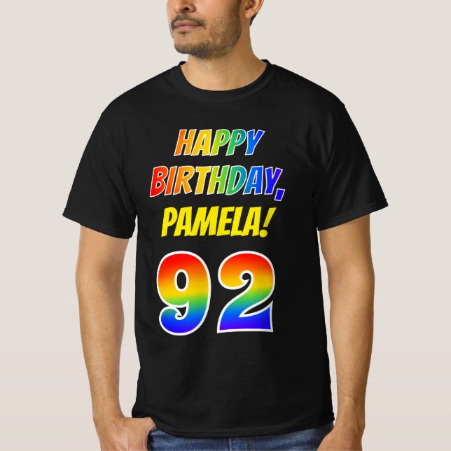 T-shirt 92e anniversaire — Bold, Fun, Rainbow 92, Nom pers (Devant)