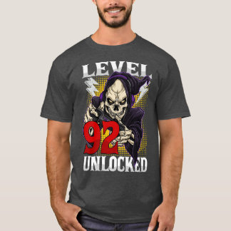 T-shirt 92e Anniversaire Gamer Squelette Niveau 92 Gam dév