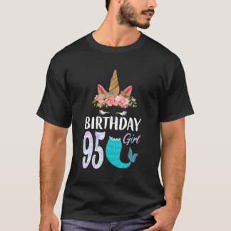 T-shirt 95E Anniversaire Fille Unicorn Mermaid Queue 95 An