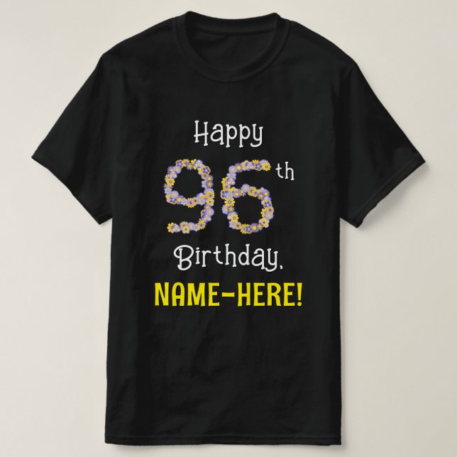 T-shirt 96e anniversaire : Fleurs florales Numéro "96" + N (Design devant)