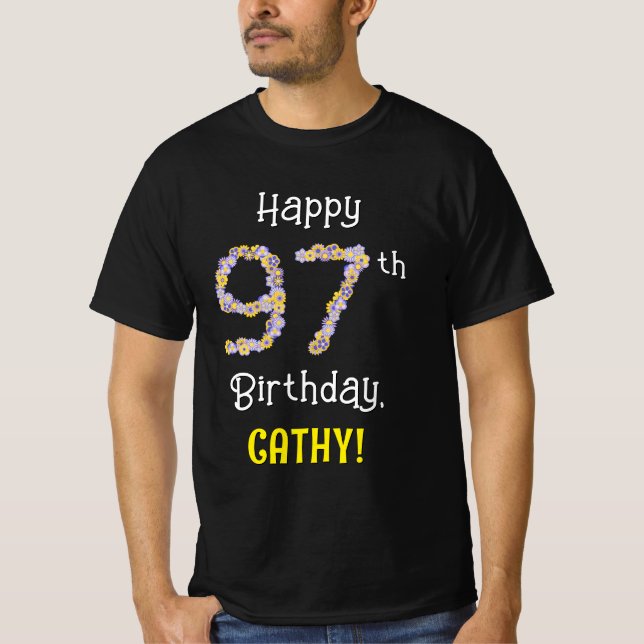 T-shirt 97e anniversaire : Fleurs florales Numéro "97" + N (Devant)