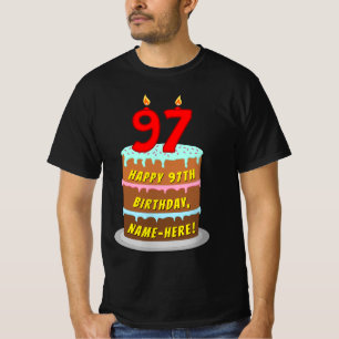 T-shirt 97e anniversaire — Fun Cake & Candles, avec nom pe