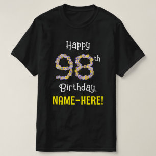 T-shirt 98e anniversaire : Fleurs florales Numéro "98" + N