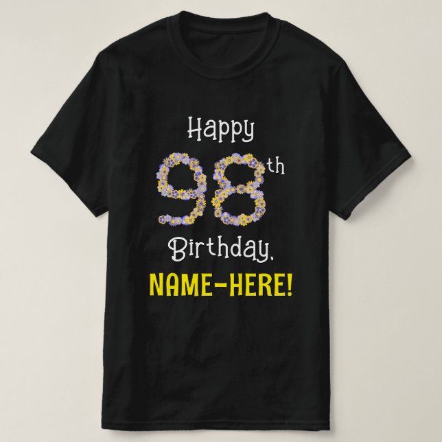 T-shirt 98e anniversaire : Fleurs florales Numéro "98" + N (Design devant)
