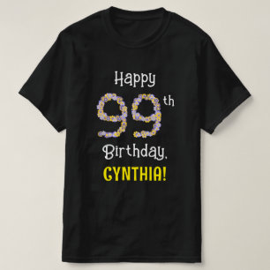 T-shirt 99e anniversaire : Fleurs florales Numéro "99" + N