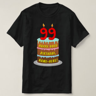 T-shirt 99e anniversaire — Fun Cake & Candles, avec nom pe