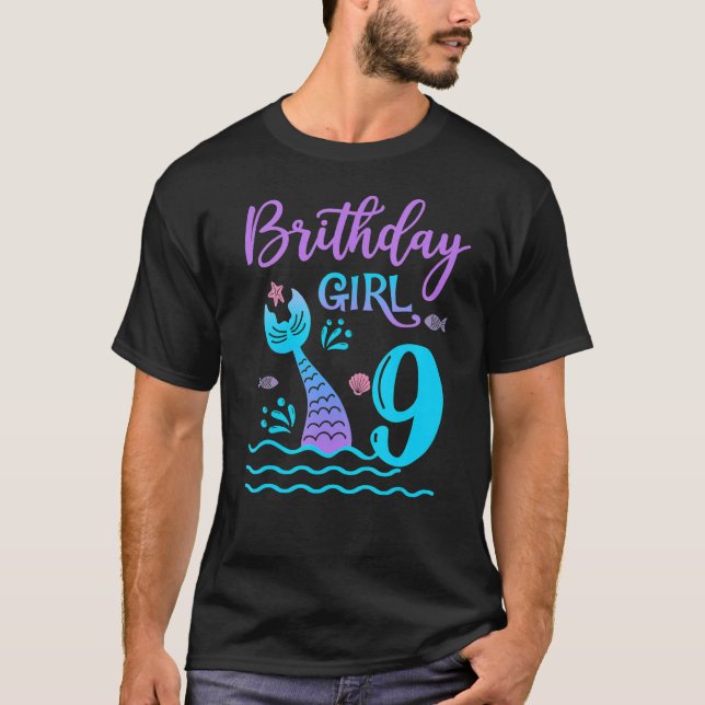 T-shirt 9 An Old Mermaid Tail 9th Birthday Girl Daughter (Devant)