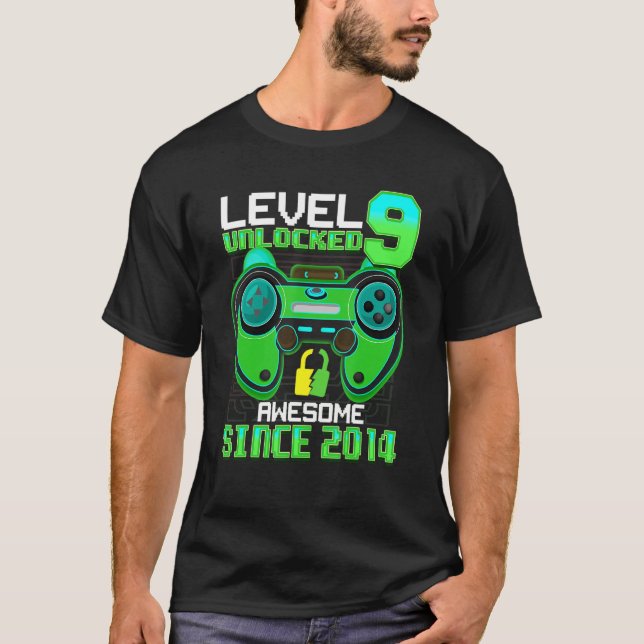 T-shirt 9 Ancien Garçon Niveau 9 Déverrouillé Awesome 2014 (Devant)