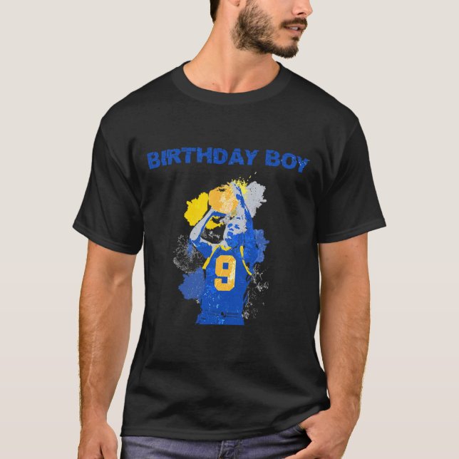 T-shirt 9 Anniversaire Garçon Bleu Et Jaune Basketbal (Devant)