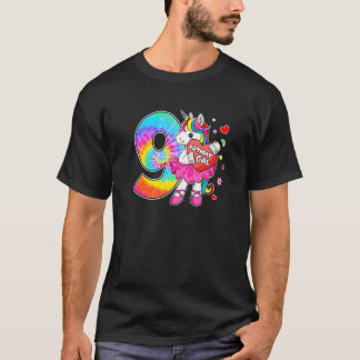 T-shirt 9 Anniversaire Unicorne Pour Filles Âge 9 Tie Dye
