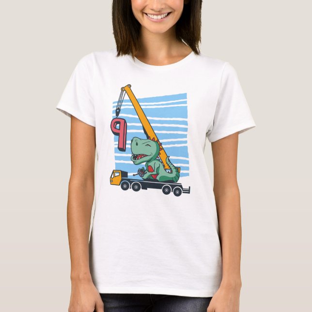T-shirt 9 ans 9e anniversaire de la grue mobile Dinosaur (Devant)