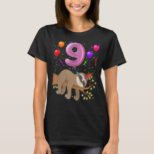 T-shirt 9 Ans 9e Anniversaire Fille fête mignonne Sloth