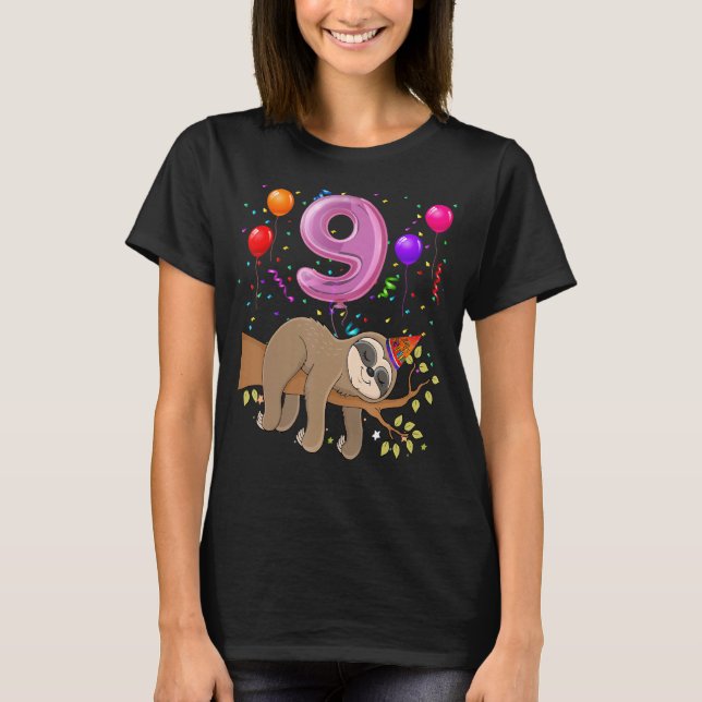T-shirt 9 Ans 9e Anniversaire Fille fête mignonne Sloth (Devant)