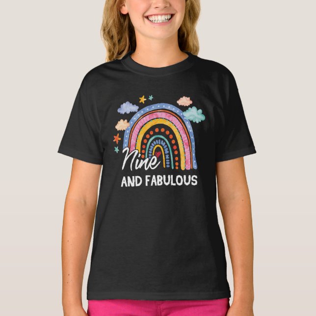 T-shirt 9 Ans Neuf Et Fabuleux 9e Anniversaire Arc En Ciel (Devant)