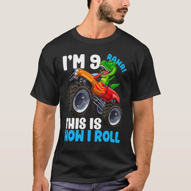 T-shirt 9 Ans Rex Dinosaur Monster Camion 9e Anniversaire (Devant)