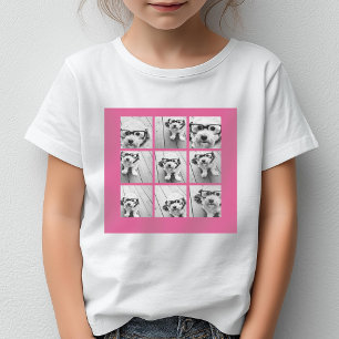 T-shirt 9 Collage de photos - Grille moderne sur fond rose