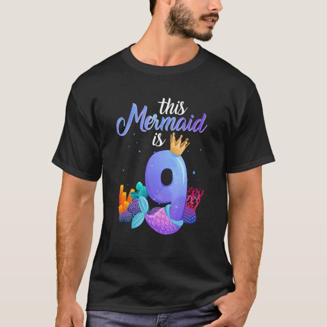 T-shirt 9e anniversaire Cette sirène est fille de 9 ans Te (Devant)