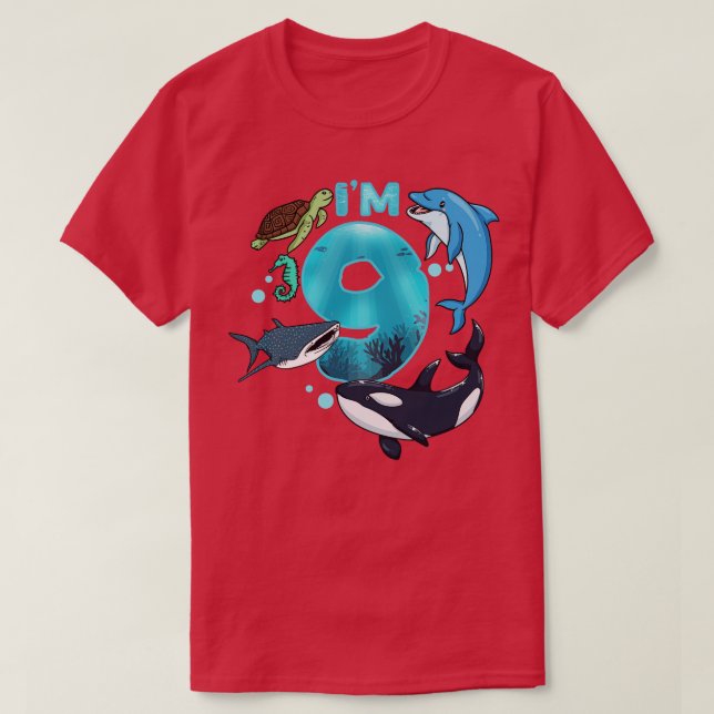 T-shirt 9e anniversaire dauphin requin (Design devant)