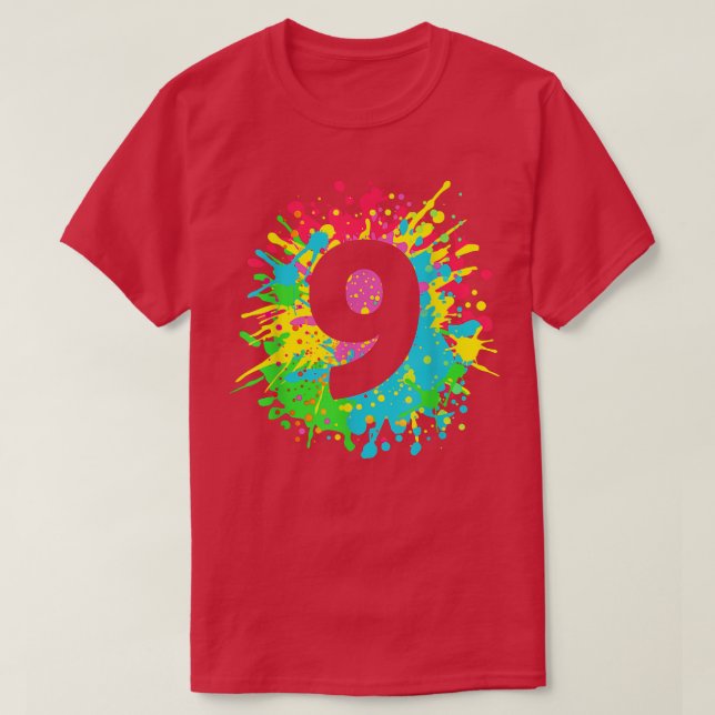 T-shirt 9e anniversaire éclaboussures de peinture pour enf (Design devant)