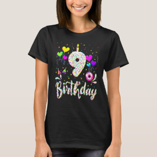 T-shirt 9e anniversaire fille 9 ans Anniversaire Doughnut 