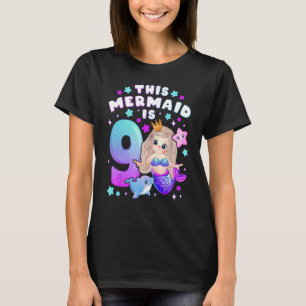 T-shirt 9e anniversaire, fille 9 ans, Sirène, numéro 9