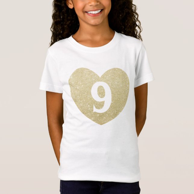 T-Shirt 9e anniversaire fille coeur de Parties scintillant (Devant)