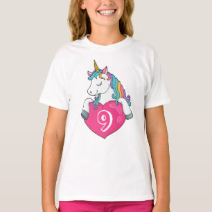 T-shirt 9e anniversaire mignon Unicorn cadeau d'anniversai