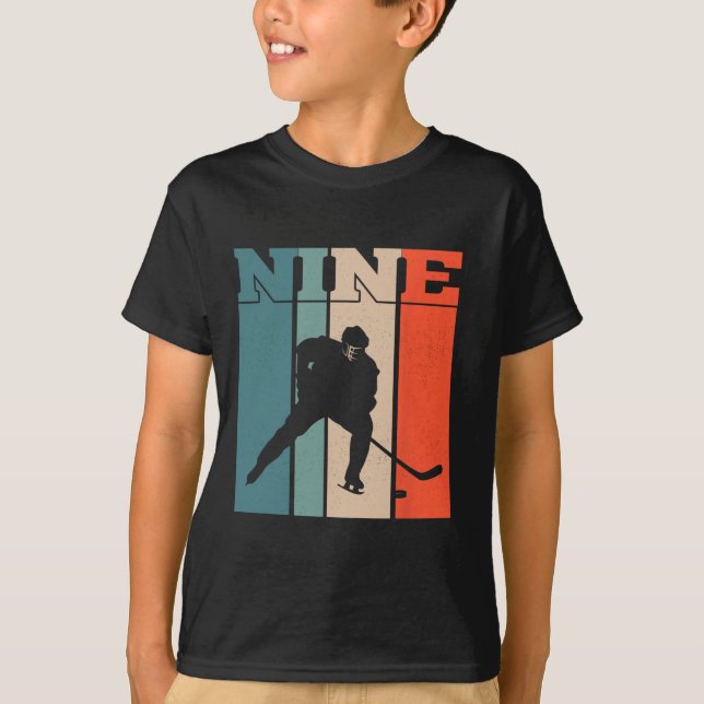 T-shirt 9e anniversaire Rétro Hockey sur glace 9 ans Garço (Devant)
